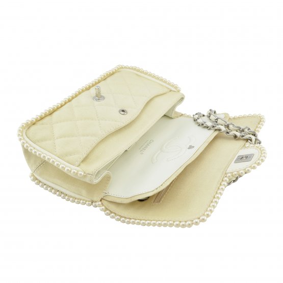 Handtasche CHANEL Pearl Trim Double Flap Bag Ecru gebraucht 11