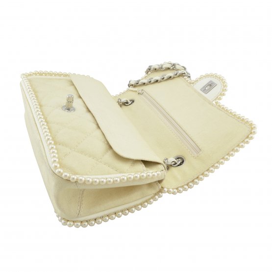 Handtasche CHANEL Pearl Trim Double Flap Bag Ecru gebraucht 10