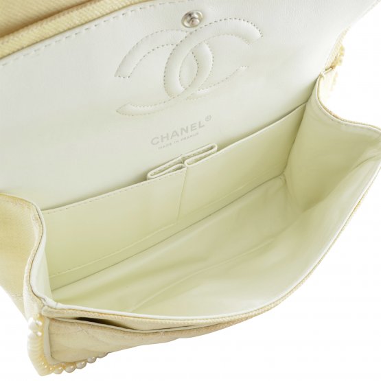 Handtasche CHANEL Pearl Trim Double Flap Bag Ecru gebraucht 3