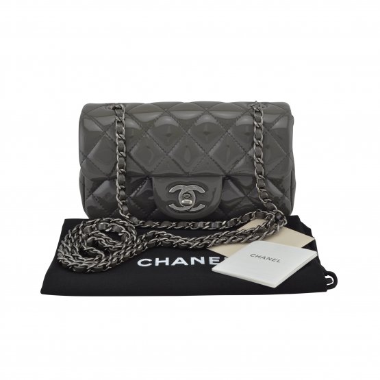 Handtasche CHANEL Classic Extra Mini Flap Bag Patent Calfskin Leather Anthracite gebraucht 1