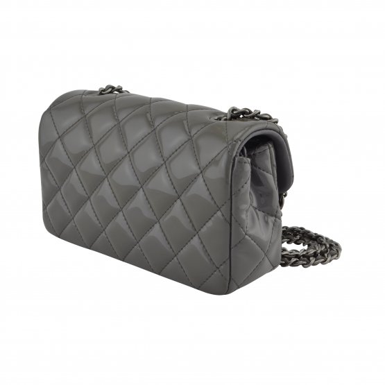 Handtasche CHANEL Classic Extra Mini Flap Bag Patent Calfskin Leather Anthracite gebraucht 3