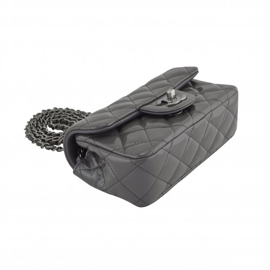 Handtasche CHANEL Classic Extra Mini Flap Bag Patent Calfskin Leather Anthracite gebraucht 6