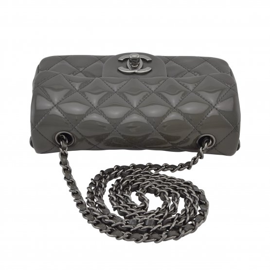 Handtasche CHANEL Classic Extra Mini Flap Bag Patent Calfskin Leather Anthracite gebraucht 7