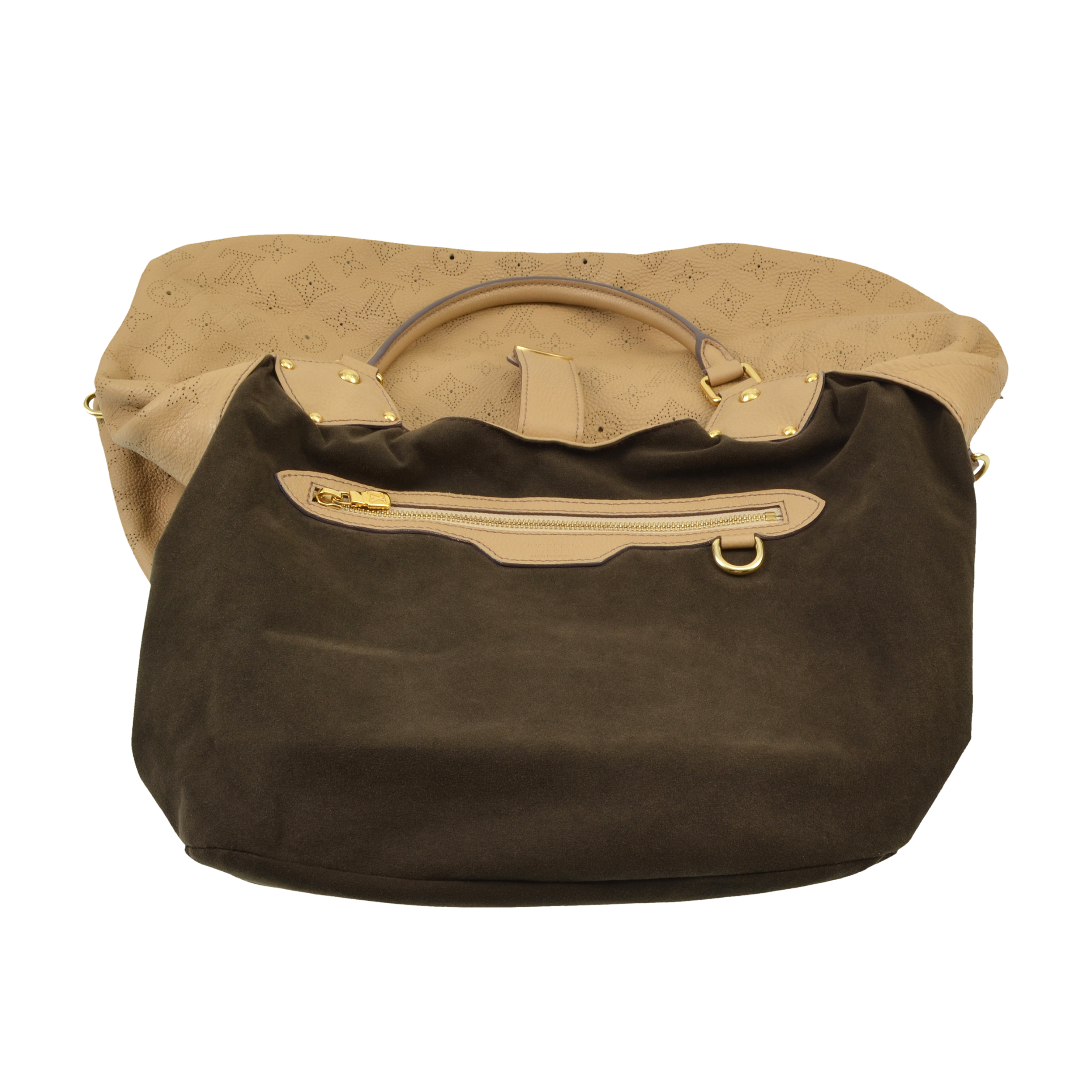 LOUIS VUITTON Mahina L Leder Handtasche Biscuit Second Hand 8