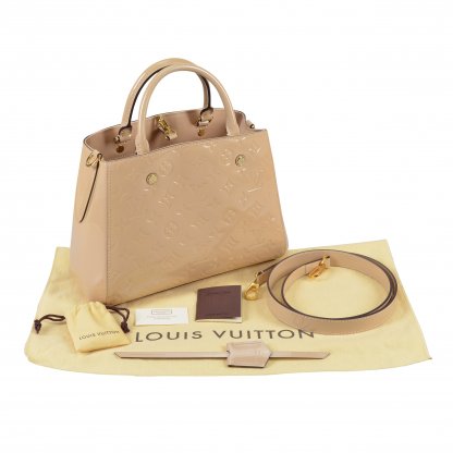 Louis Vuitton Montaigne BB Monogram Vernis Dune Leder Handtasche Second Hand 1