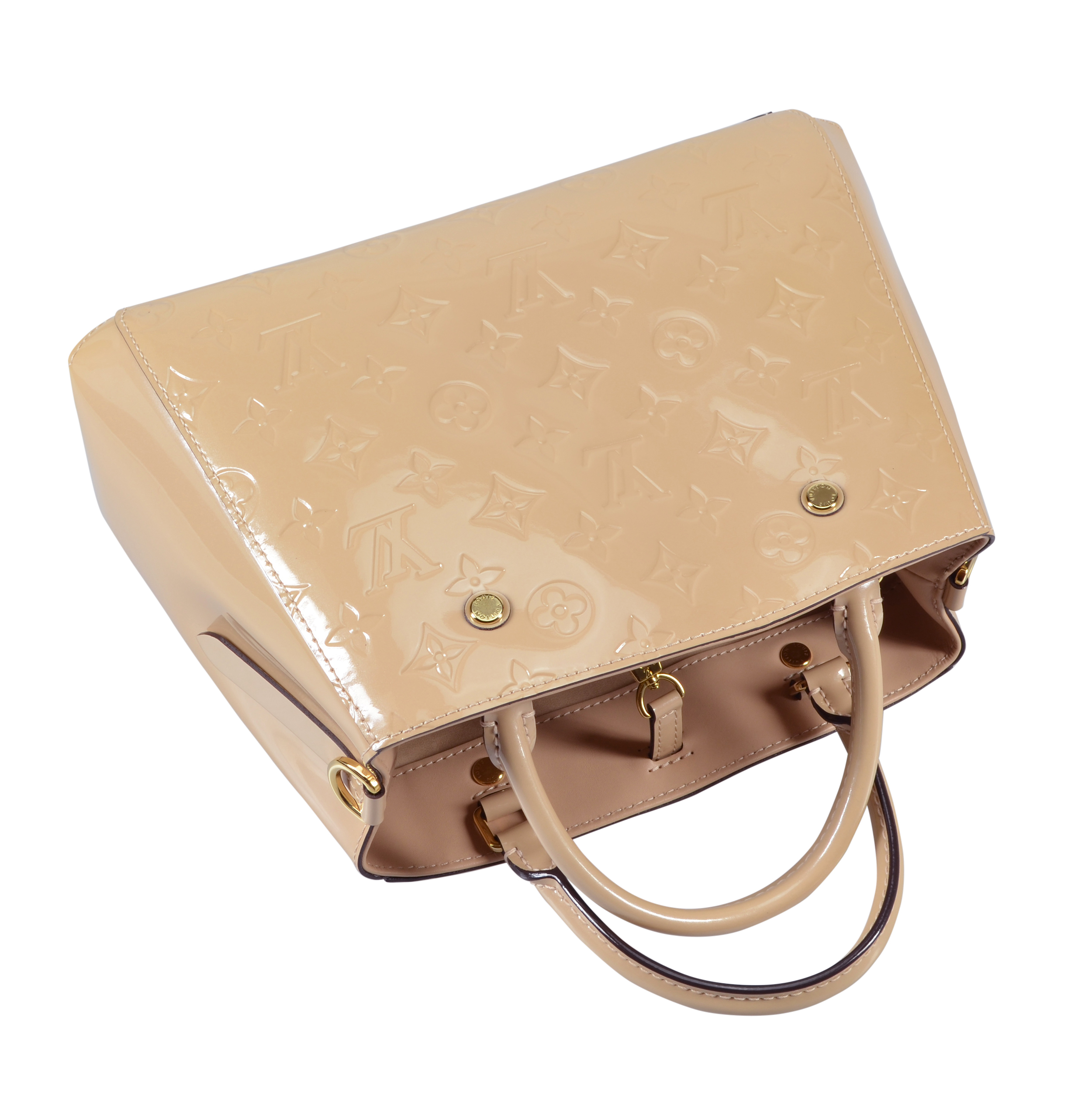 6976-5 Beige Montaigne BB Dune Monogram Vernis Leather Shoulder Bag  Condition: Used 8/10 Remarks: Used in good condition; minor…
