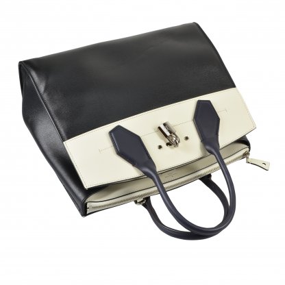 Louis Vuitton City Steamer MM Leder Handtasche Schwarz Weiß Second Hand 6