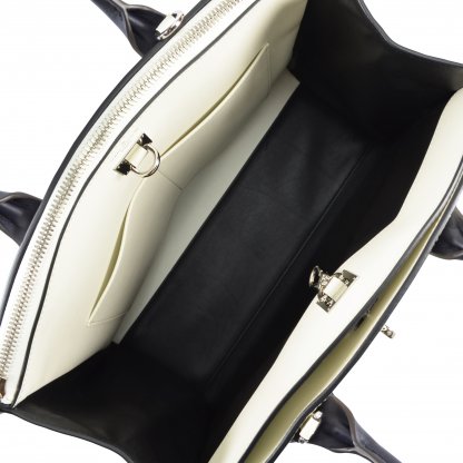 Louis Vuitton City Steamer MM Leder Handtasche Schwarz Weiß Second Hand 7