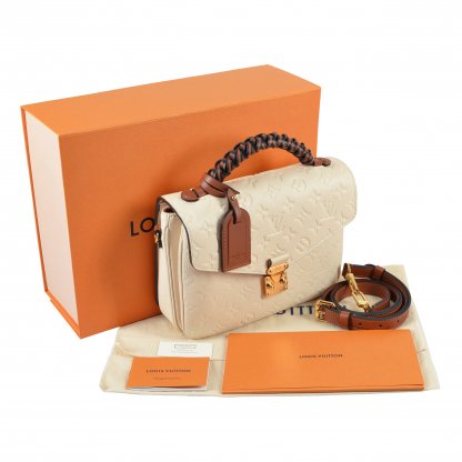 Louis Vuitton Pochette Metis Monogram Empreinte Leder Handtasche Creme Beige Second Hand 0