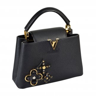 Louis Vuitton Capucines BB Flower Noir Leder Handtasche Schwarz Second Hand 2