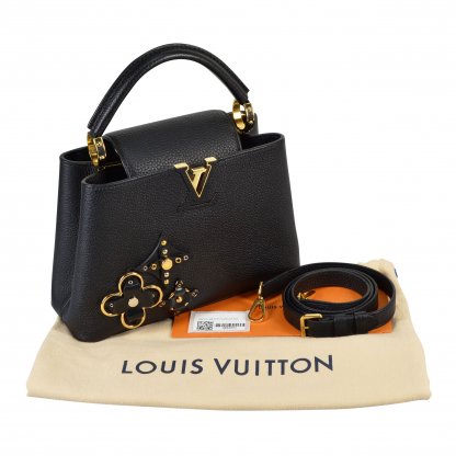 Louis Vuitton Capucines BB Flower Noir Leder Handtasche Schwarz Second Hand 1
