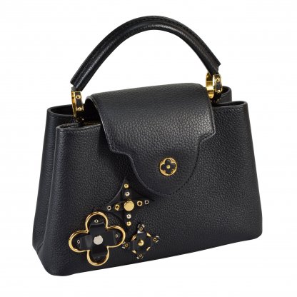 Louis Vuitton Capucines BB Flower Noir Leder Handtasche Schwarz Second Hand 3