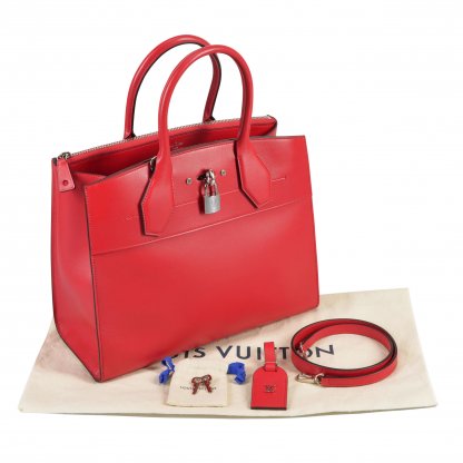 Louis Vuitton City Steamer MM Leder Handtasche Rot Second Hand 1