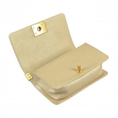 CHANEL Small Boy Bag Dubai Collection Gold Metallic Leder Handtasche Second Hand 7