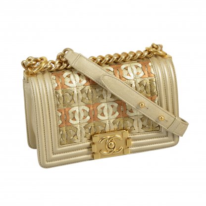 CHANEL Small Boy Bag Dubai Collection Gold Metallic Leder Handtasche Second Hand 2