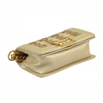 CHANEL Small Boy Bag Dubai Collection Gold Metallic Leder Handtasche Second Hand 5