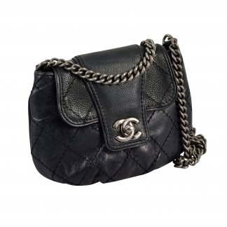 CHANEL Mini Messenger Bag Calfskin Leder Handtasche Schwarz Second Hand 2