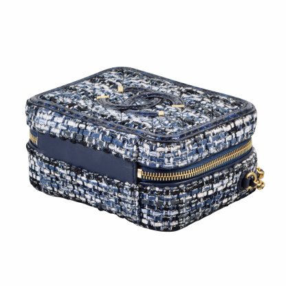 CHANEL Small Filigree Vanity Bag Tweed Python Handtasche Blau Marine Second Hand 4