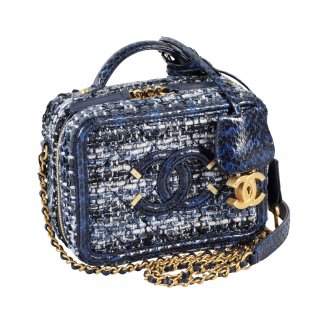 CHANEL Small Filigree Vanity Bag Tweed Python Handtasche Blau Marine Second Hand 2
