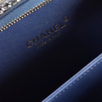 CHANEL Small Filigree Vanity Bag Tweed Python Handtasche Blau Marine Second Hand 8