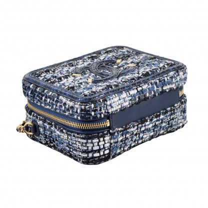 CHANEL Small Filigree Vanity Bag Tweed Python Handtasche Blau Marine Second Hand 5