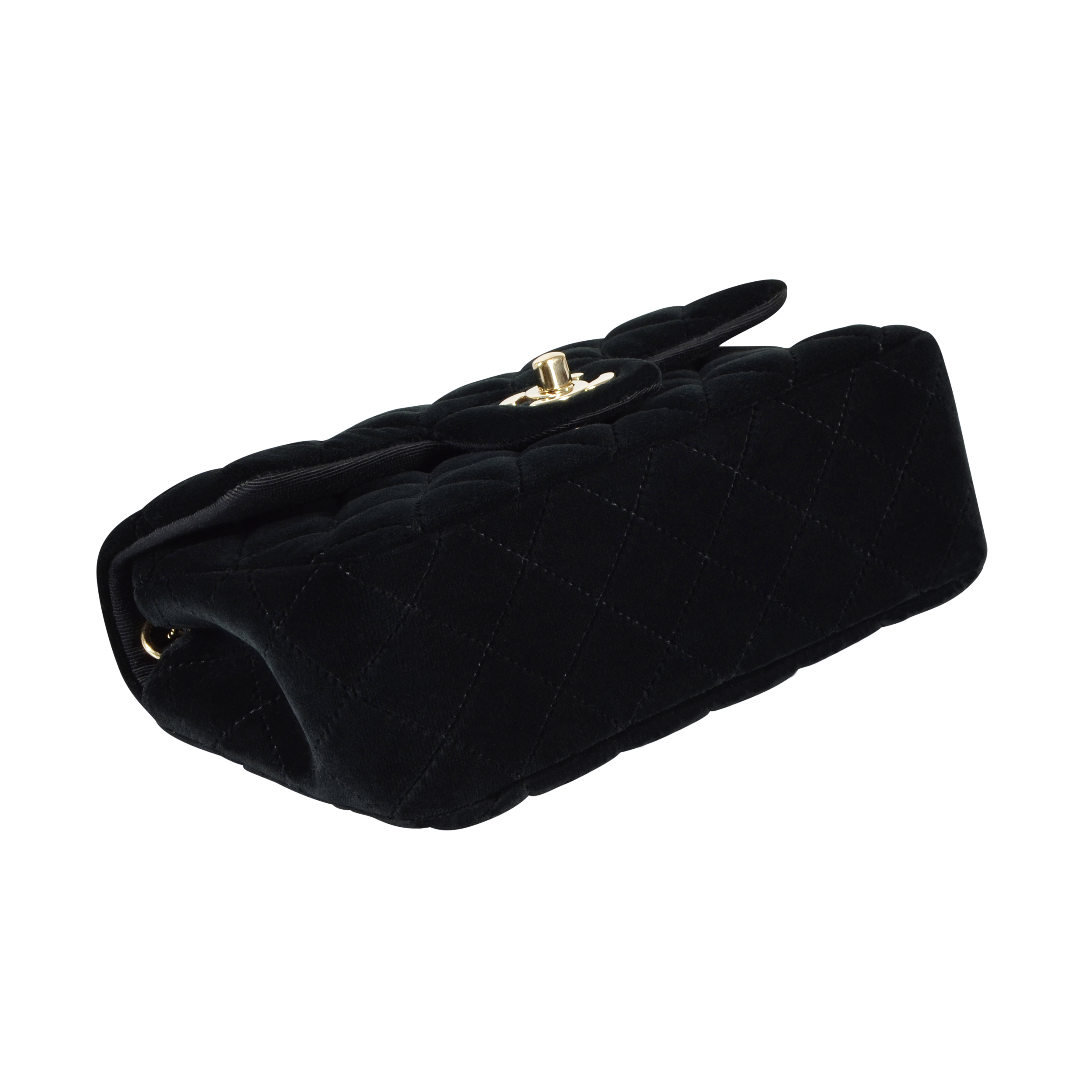 CHANEL Timeless Mini Rectangular Classic Flap Bag Samt Handtasche Schwarz Second Hand 5