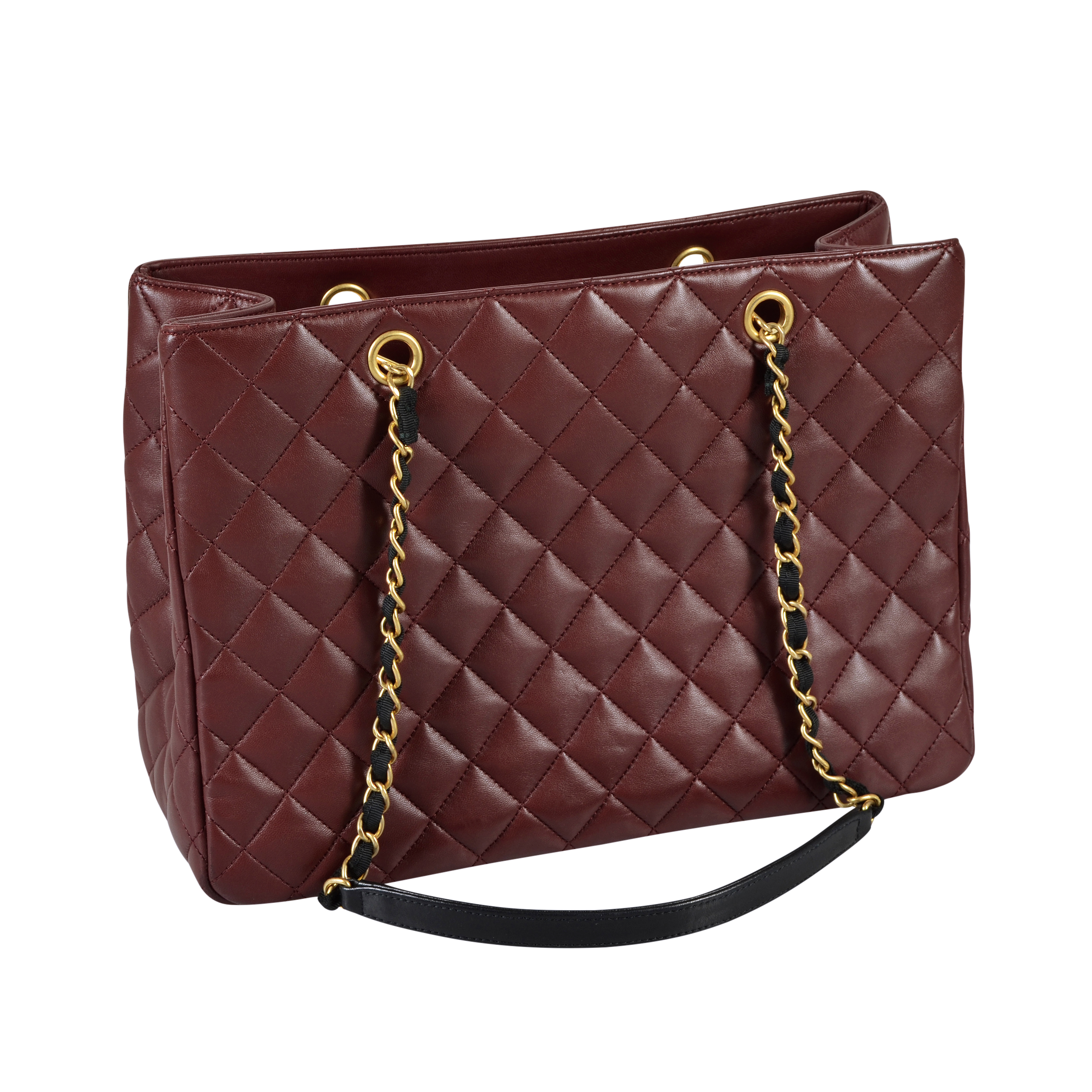 CHANEL Two Tone Tote Bag Leder Handtasche Bordeaux Schwarz Second Hand 3