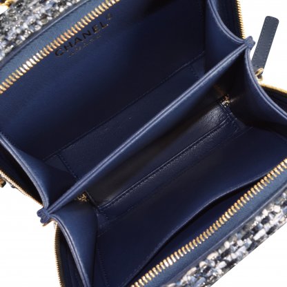 CHANEL Small Filigree Vanity Bag Tweed Python Handtasche Blau Marine Second Hand 7