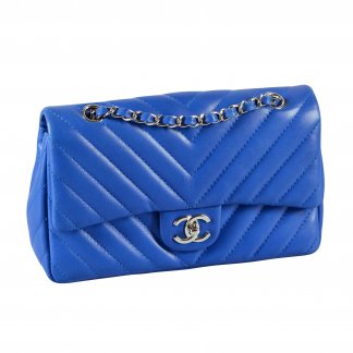 CHANEL Chevron Flap Bag Medium Leder Handtasche Blau Second Hand 14847 2