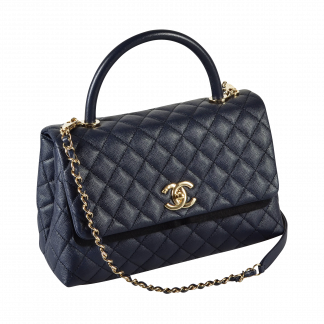 CHANEL Coco Handle Medium Flap Bag Leder Handtasche Dunkelblau Second Hand 15150 2