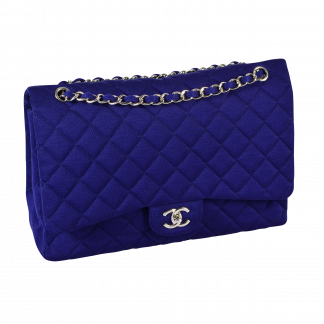 CHANEL Klassische Maxi Single Flap Bag Jersey Handtasche Second Hand Blau 15475 1
