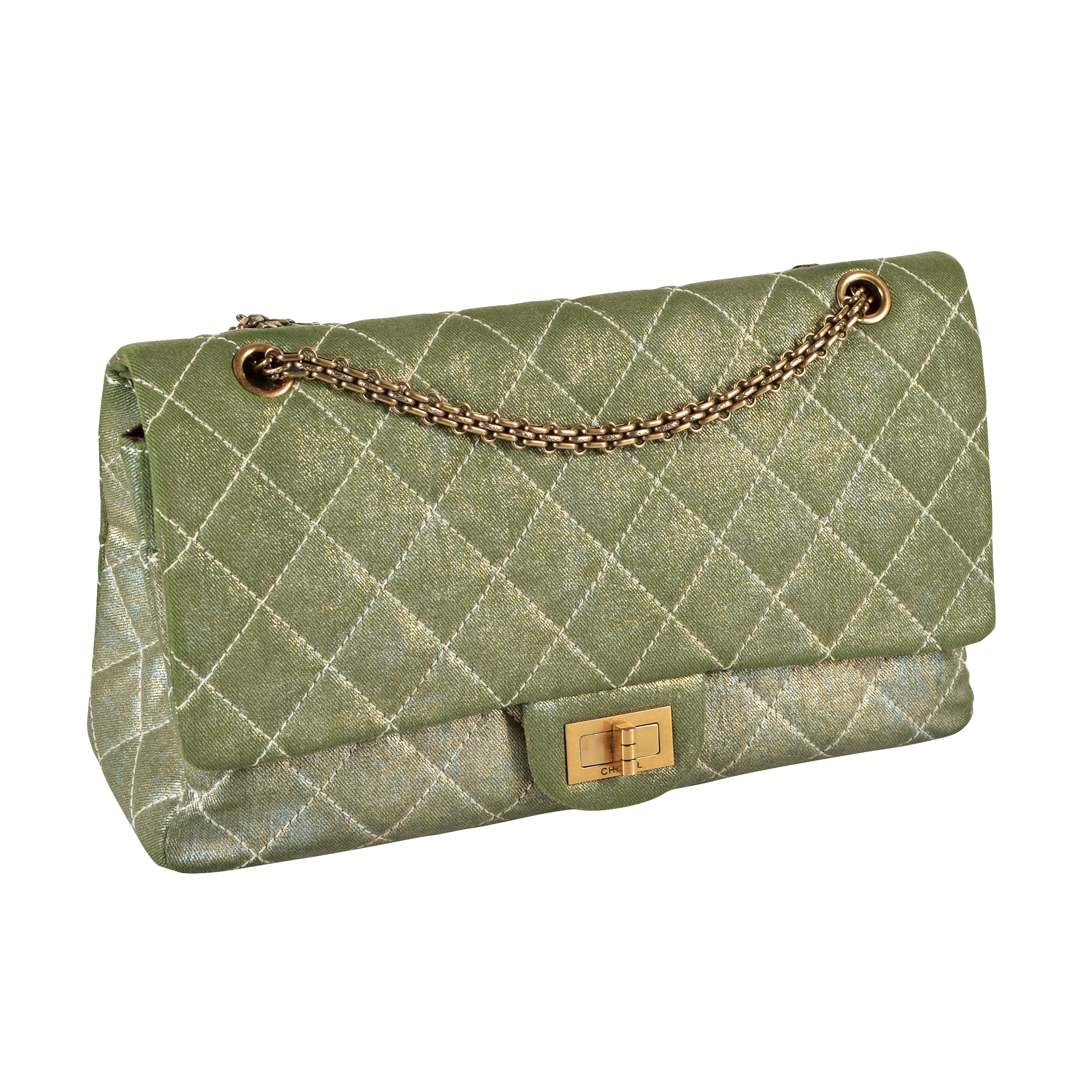 CHANEL 2.55 Reissue Double Flap Bag 227 Metallic Denim Handtasche Khaki Gold 15716 1