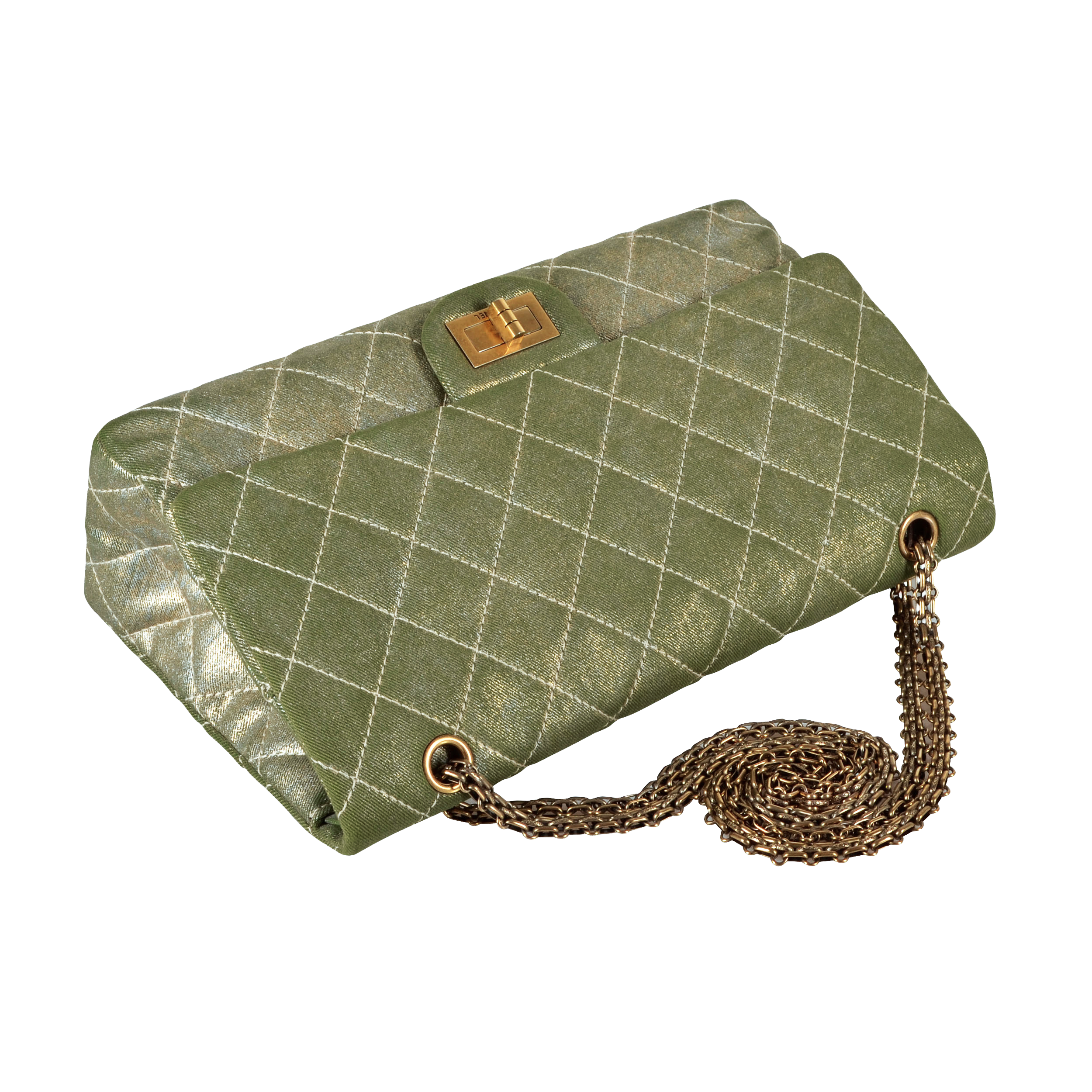 CHANEL 2.55 Reissue Double Flap Bag 227 Metallic Denim Handtasche Khaki Gold 15716 5