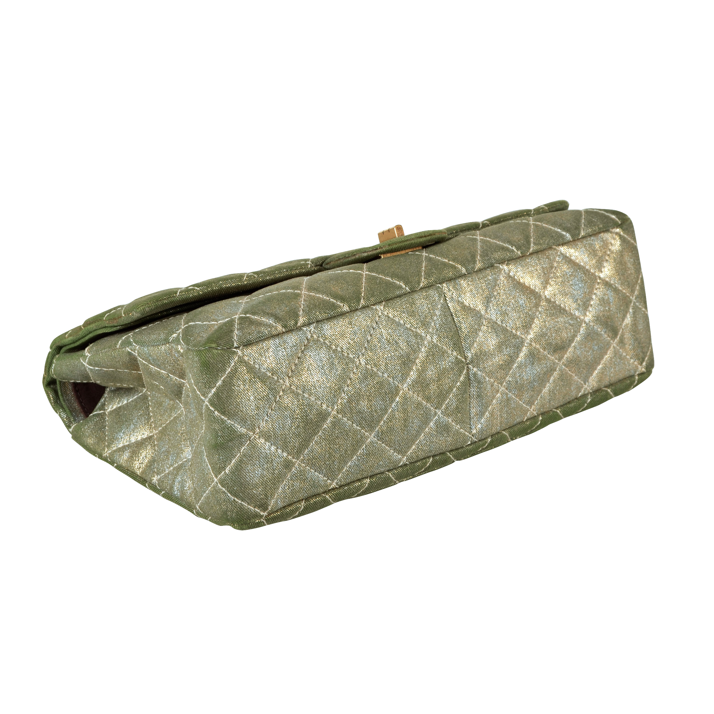 CHANEL 2.55 Reissue Double Flap Bag 227 Metallic Denim Handtasche Khaki Gold 15716 3
