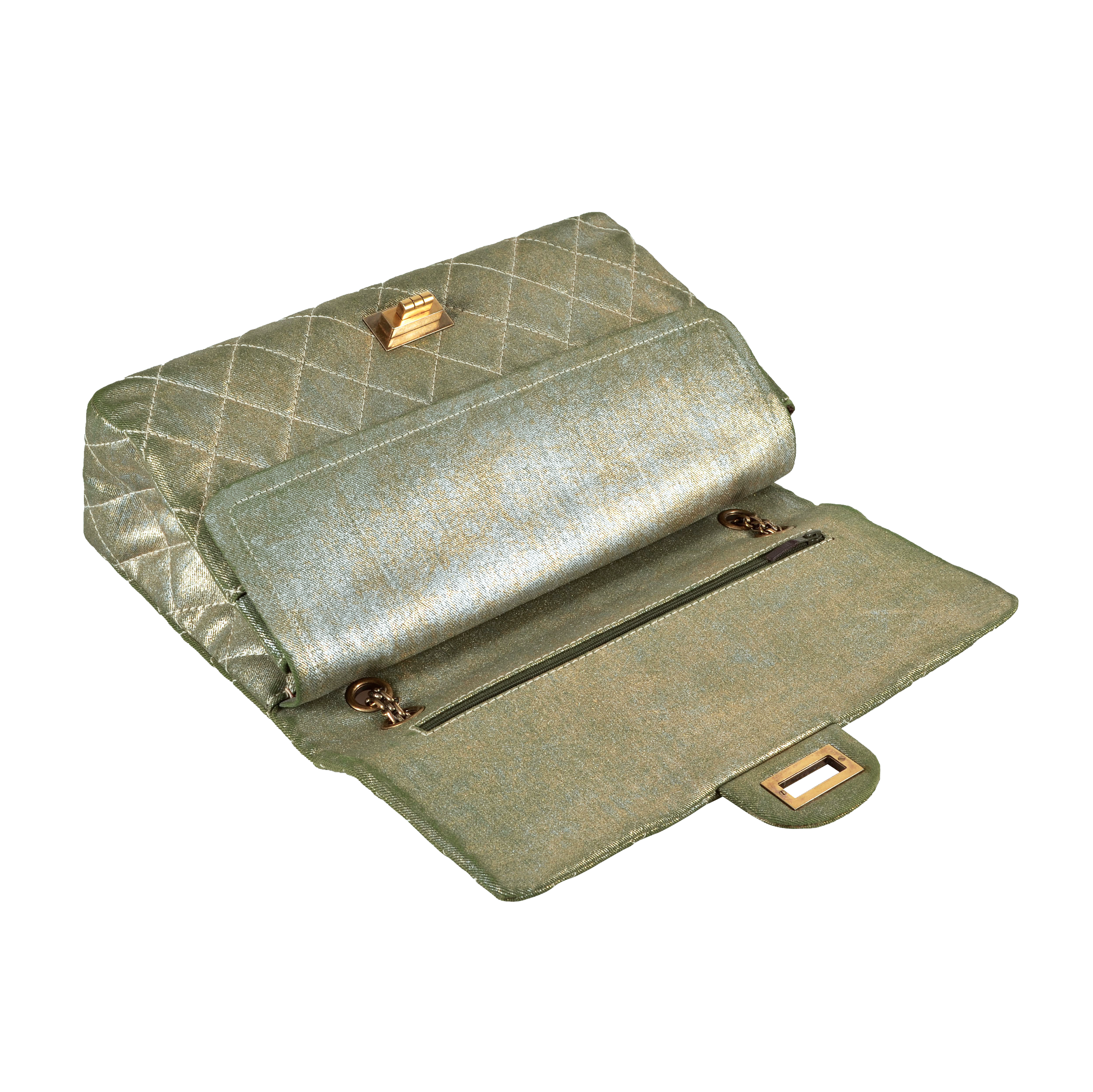 CHANEL 2.55 Reissue Double Flap Bag 227 Metallic Denim Handtasche Khaki Gold 15716 6