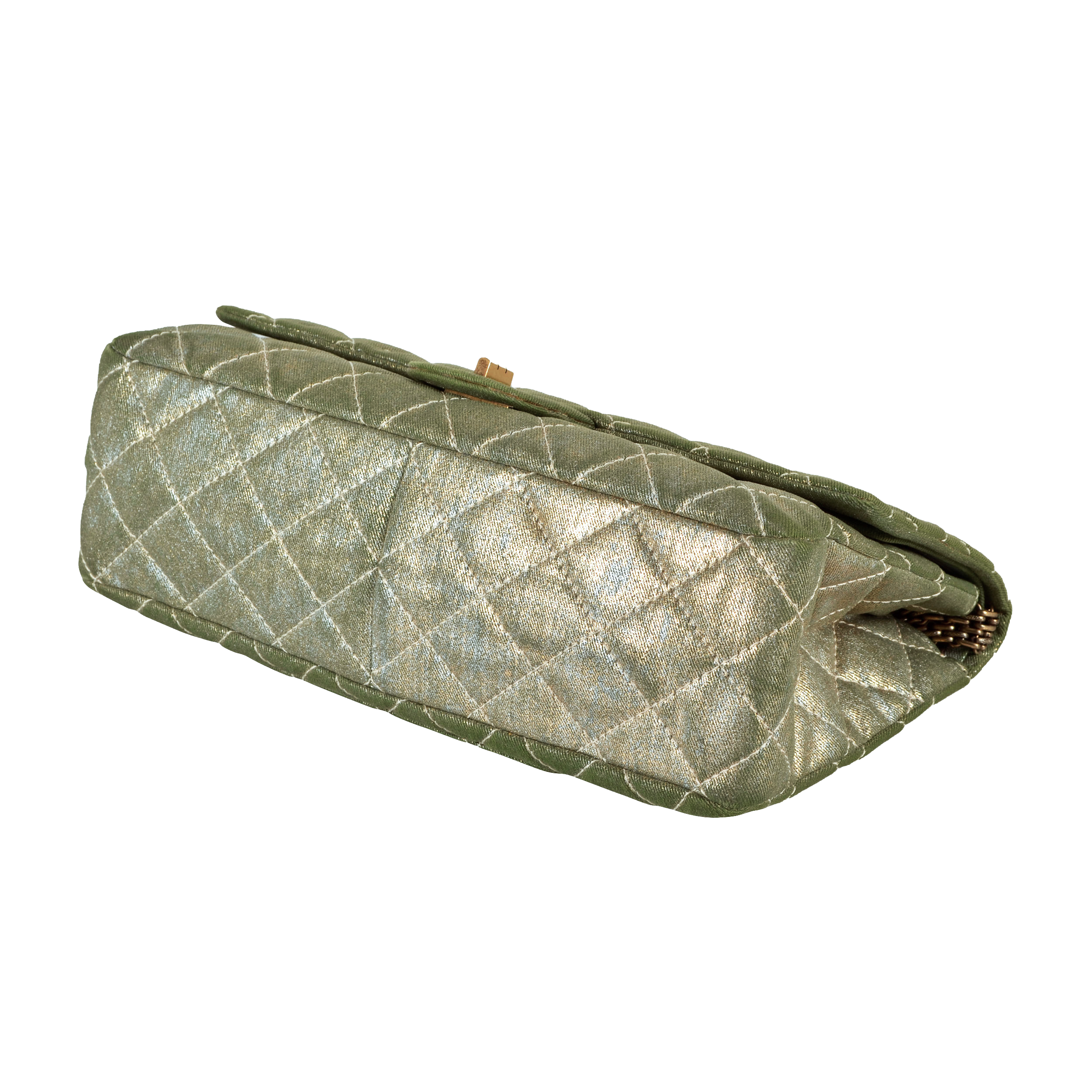 CHANEL 2.55 Reissue Double Flap Bag 227 Metallic Denim Handtasche Khaki Gold 15716 4