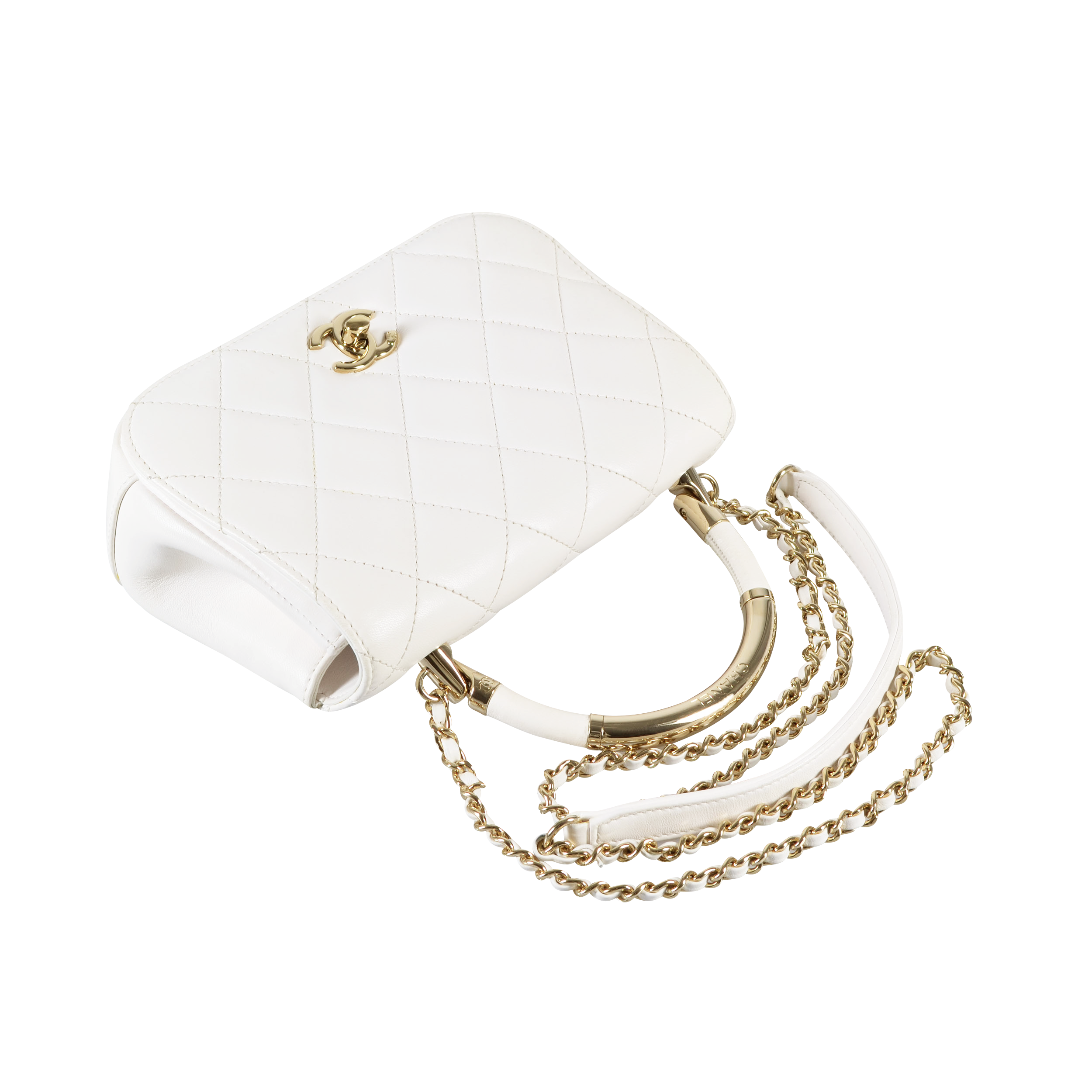 CHANEL Small Carry Chic Top Handle Flap Bag Leder Handtasche Weiß Second Hand 15863 5