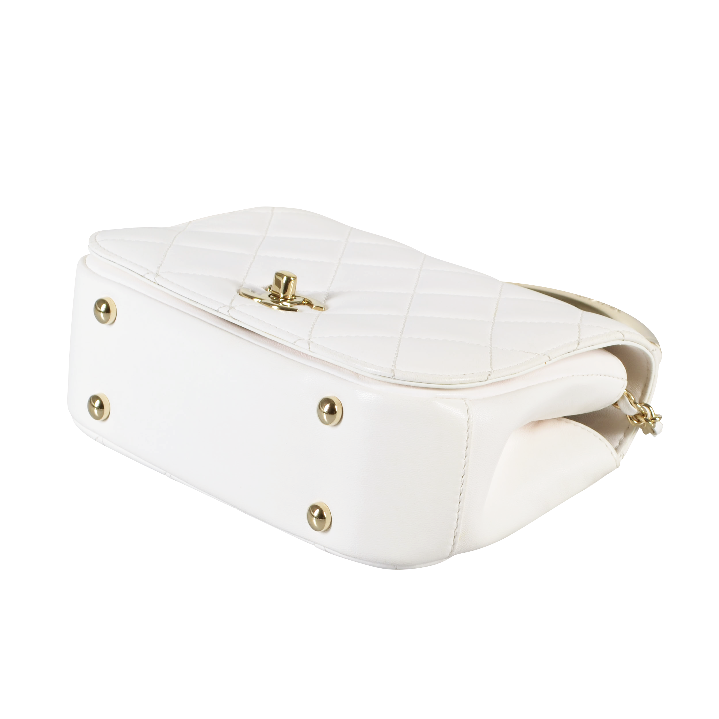 CHANEL Small Carry Chic Top Handle Flap Bag Leder Handtasche Weiß Second Hand 15863 3