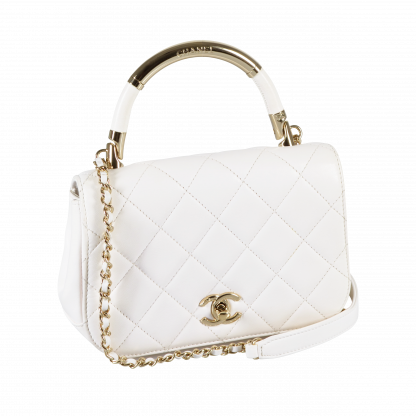 CHANEL Small Carry Chic Top Handle Flap Bag Leder Handtasche Weiß Second Hand 15863 1
