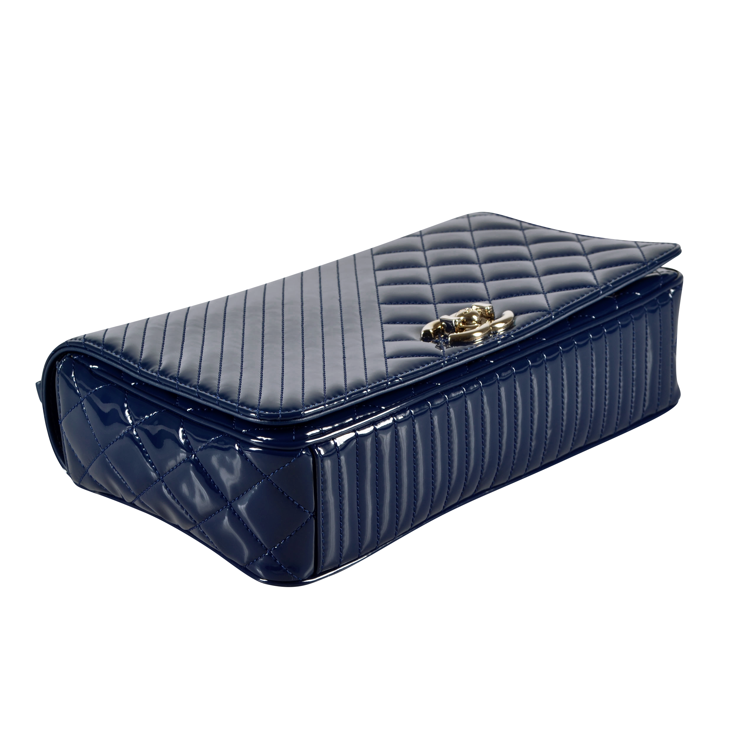 CHANEL Diamond Quilted Chevron Flap Bag Leder Handtasche Marineblau Second Hand 15904 4