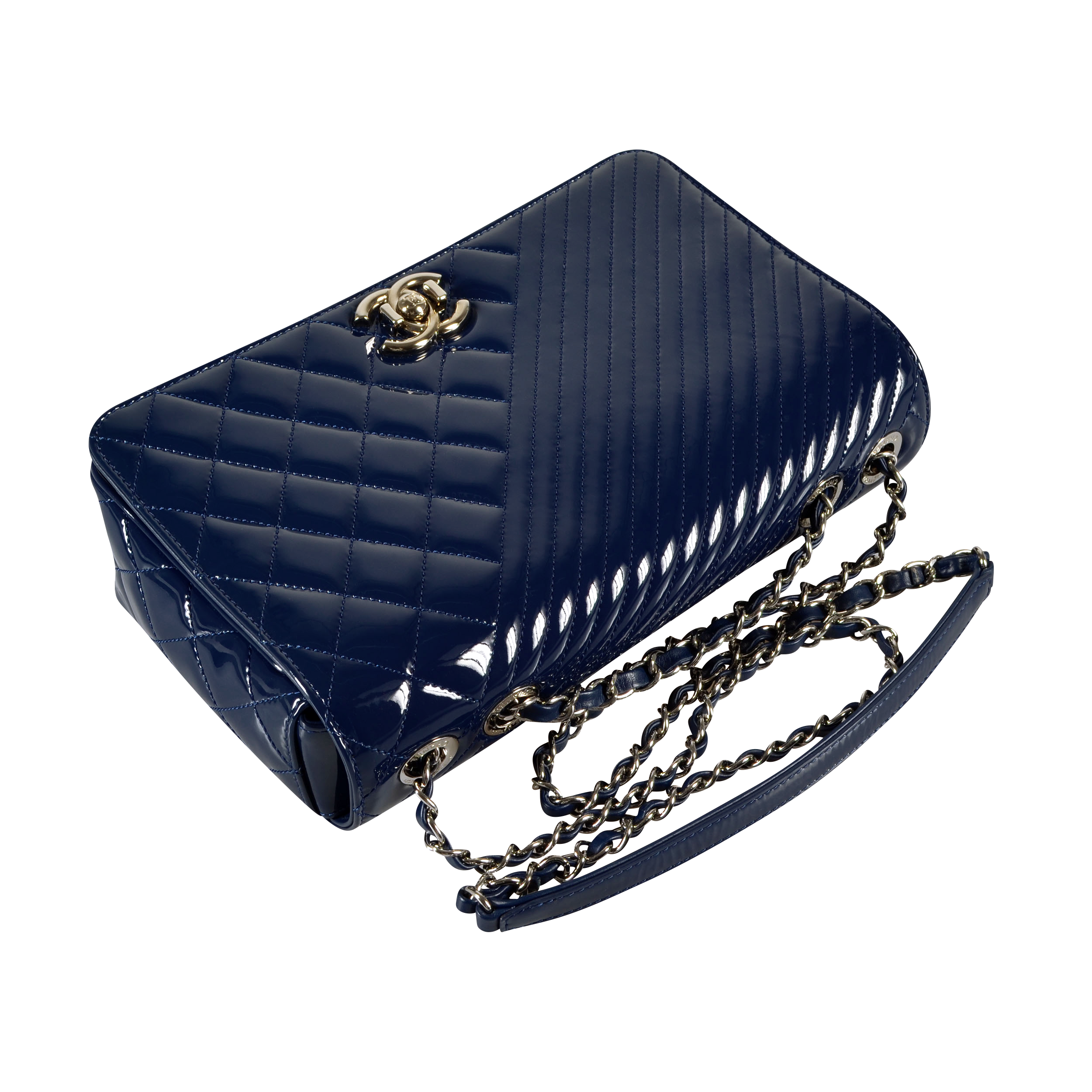 CHANEL Diamond Quilted Chevron Flap Bag Leder Handtasche Marineblau Second Hand 15904 6