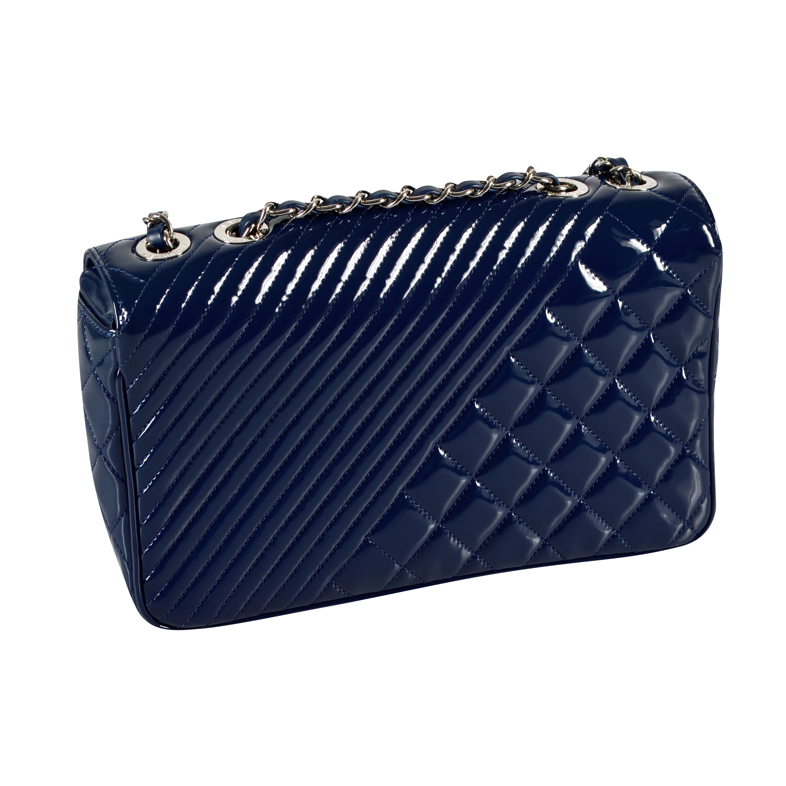 CHANEL Diamond Quilted Chevron Flap Bag Leder Handtasche Marineblau Second Hand 15904 2