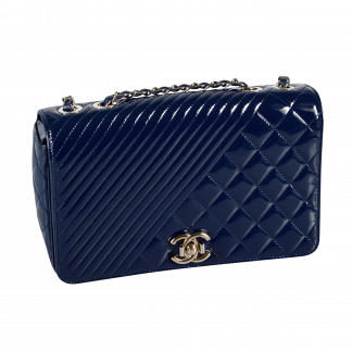 CHANEL Diamond Quilted Chevron Flap Bag Leder Handtasche Marineblau Second Hand 15904 1