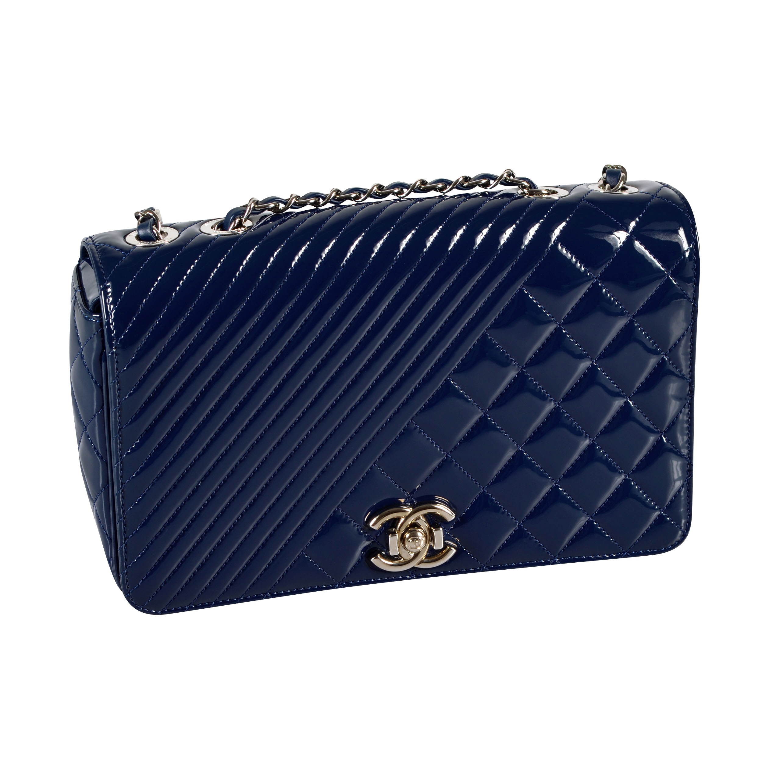 CHANEL Diamond Quilted Chevron Flap Bag Leder Handtasche Marineblau Second Hand 15904 1