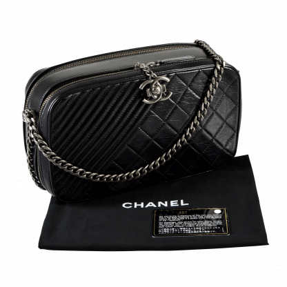 CHANEL Coco Boy Camera Bag Leder Handtasche Schwarz Second Hand 16010 1
