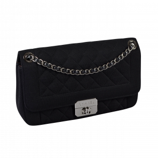CHANEL Jersey Flap Bag Handtasche Schwarz Second Hand 16133 2