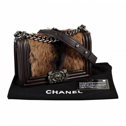 CHANEL Boy Bag Small Goat Hair Handtasche Braun Second Hand 16200 1