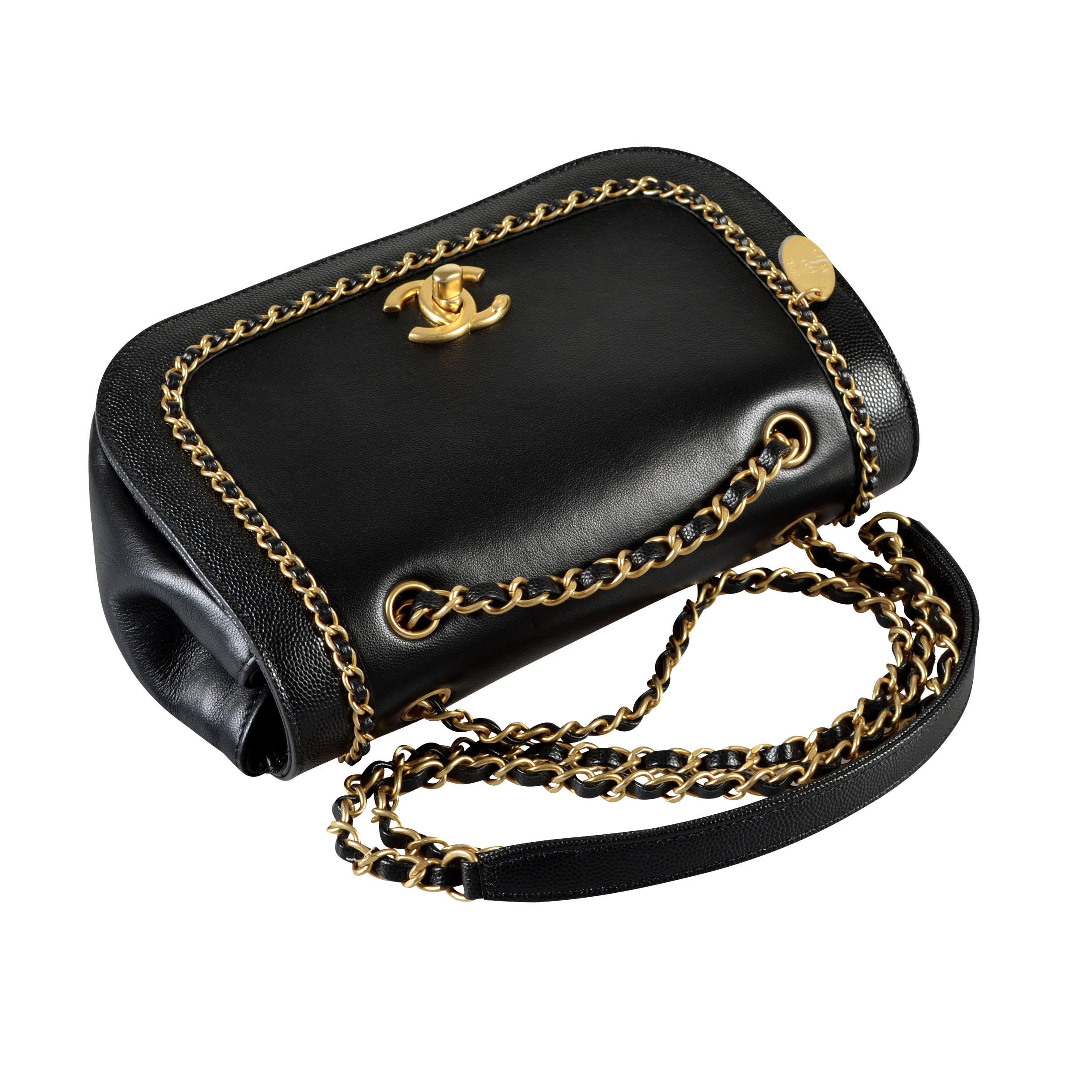 CHANEL Woven Chain Around Flap Bag Leder Handtasche Schwarz Second Hand 16233 6