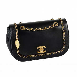 CHANEL Woven Chain Around Flap Bag Leder Handtasche Schwarz Second Hand 16233 2