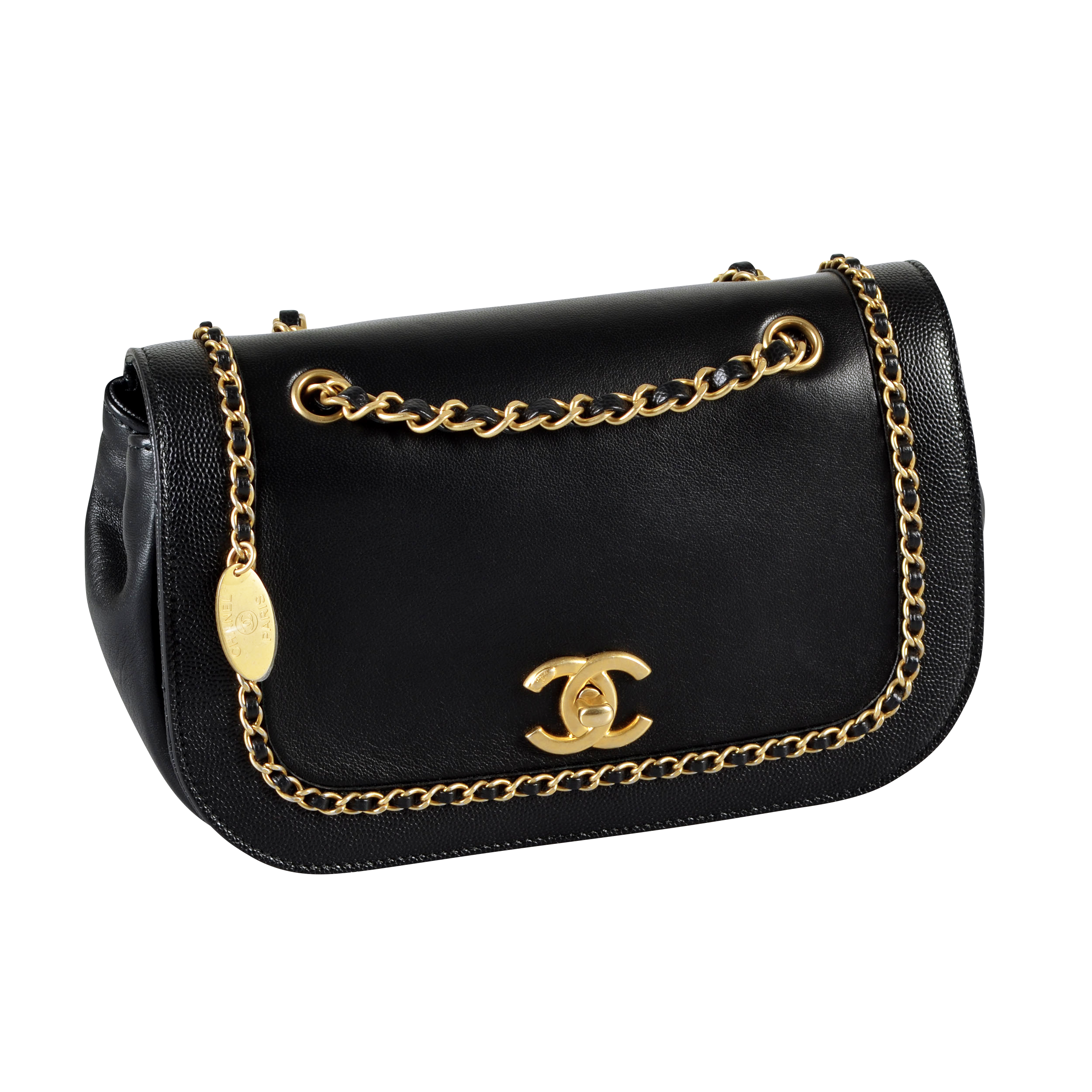 CHANEL Woven Chain Around Flap Bag Leder Handtasche Schwarz Second Hand 16233 2